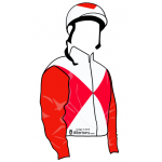 ROJA CON DIABOLO BLANCO, MANGAS ROJAS, CASCO ROJO CON ROMBO ROJO