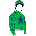 VERDE ESTRELLA GRANDE AZUL, MANGAS VERDES ESTRELLAS AZULES, CASCO VERDE ESTRELLA AZUL