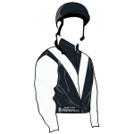 NEGRO CON V BLANCA, MANGAS BLANCAS, CASCO NEGRO