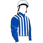 BLANCO CON RAYAS VERTICALES AZULES, MANGAS AZULES, GORRA BLANCA