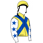 AMARILLO CON X AZUL, BLANCAS CON ESTRELLAS AZULES, CASCO AMARILLO